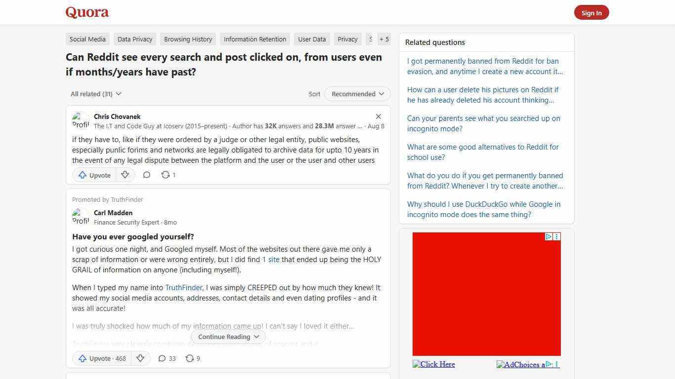 Can Reddit see every search and post clicked on, from users even if months/years have past? - Quora