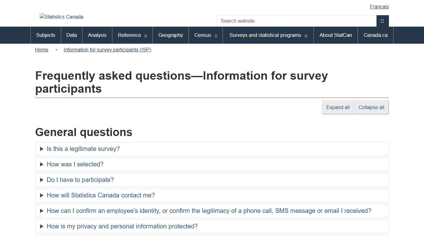Frequently asked questions—Information for survey participants