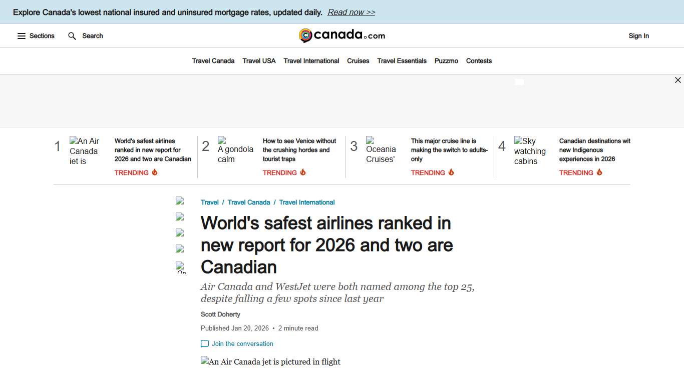 World's safest airlines ranked for 2026 and two are Canadian | Canada.Com
