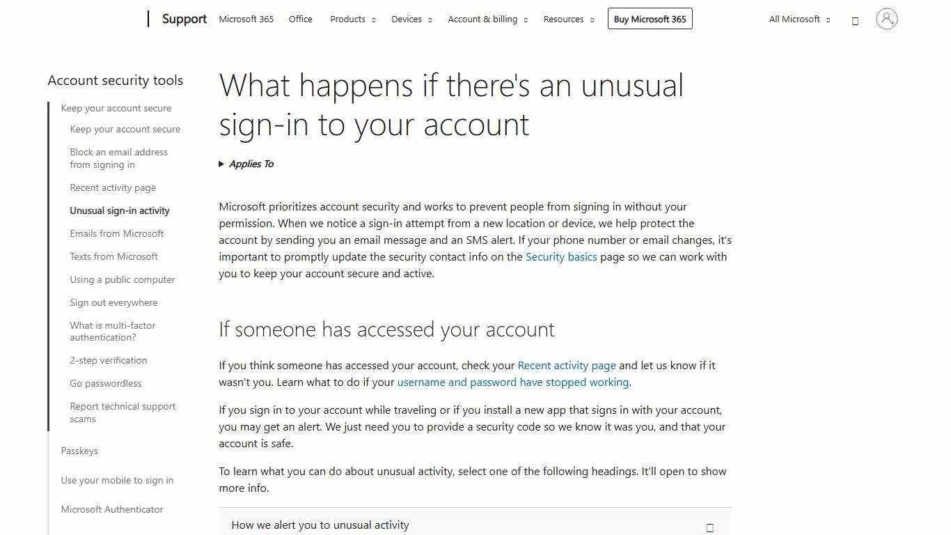 What happens if there's an unusual sign-in to your account - Microsoft Support